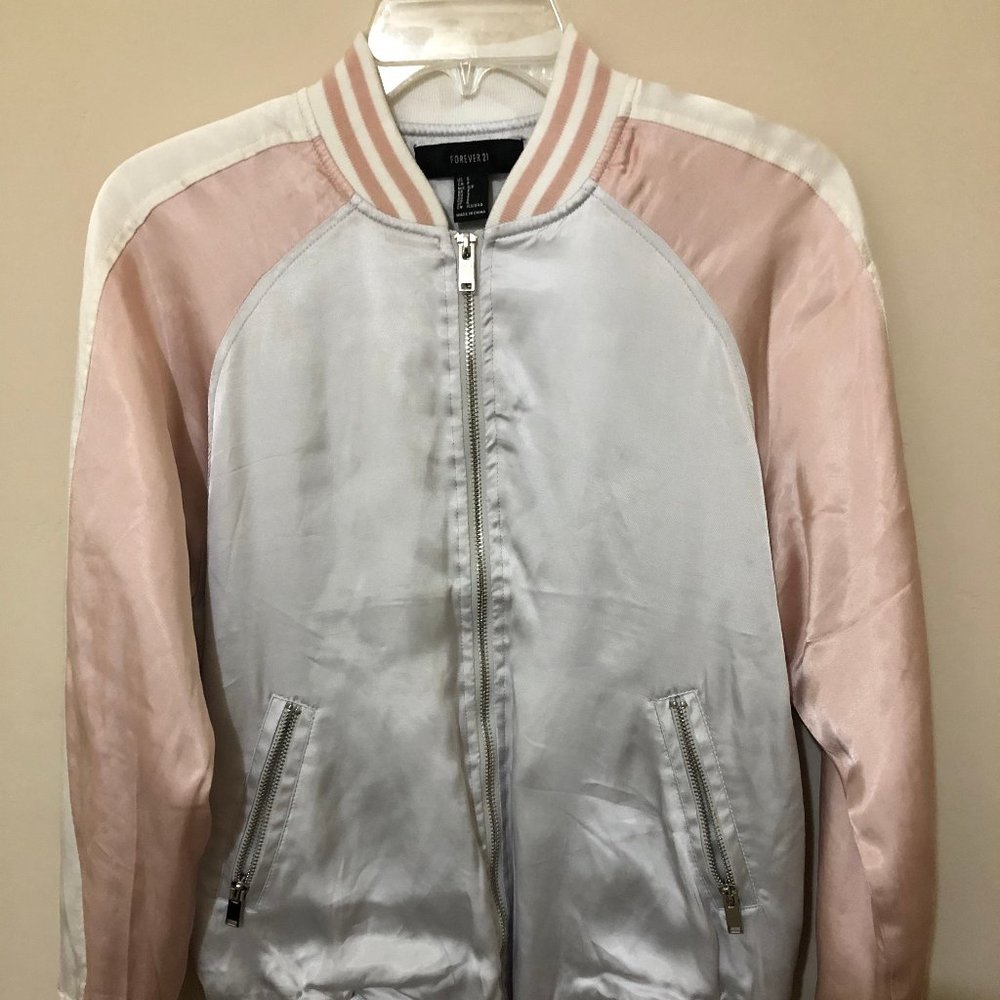 Pink and White Metallic Bomber Jacket